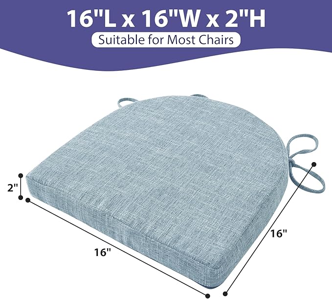 Chair Cushions for Dining Chairs with Ties and Removable Cover, Dining Kitchen Chair Pads with Non-Slip Bottom, High-Resilience Indoor Seat Cushions, 16'' x 16'' x 2'', Set of 2, Light Blue