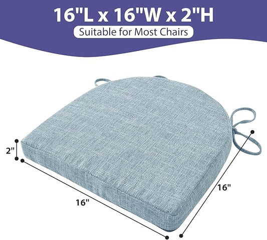 Chair Cushions for Dining Chairs with Ties and Removable Cover, Dining Kitchen Chair Pads with Non-Slip Bottom, High-Resilience Indoor Seat Cushions, 16'' x 16'' x 2'', Set of 2, Light Blue