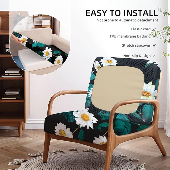 8Pcs Stretch Patio Cushion Covers Waterproof Outdoor Cushion Covers Patio Couch Cover Slipcovers, for Outdoor Furniture Protector Covers Replacement(Cover Only) (Magritte)