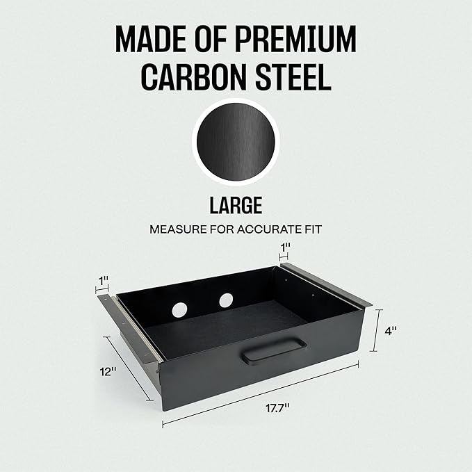 Storage Drawer - Carbon Steel Underdesk Drawer Slide Out, 17.7 x 12 x 4 in, Matte Black - Premium Quality, Ergonomic Organization, Cable Management, Versatile Sizes, Luxe Extras