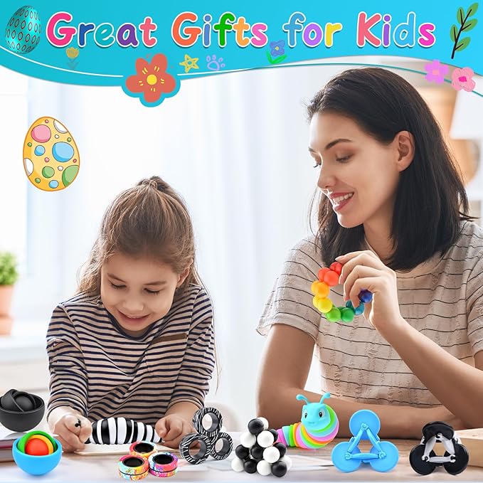 Fidget Toys Adults Pack, Fidget Spinner for Kids, Easter Basket Stuffers for Teens, 10PC Sensory Toys Set for Autism, Desk Toy Stress Relief Gift for ADHD