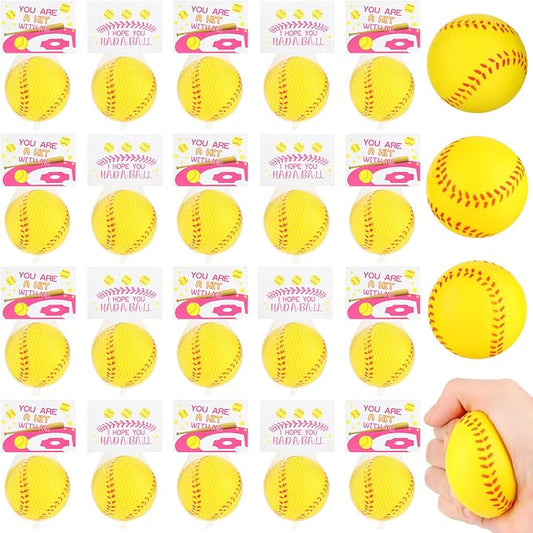 LiYiQ 24Pcs Sports Stress Balls Softball Stress Ball for Kids 2.36 Inch Foam Bouncy Balls Bulk Fun Balls Party Favors Sports Party Favors Goodie Bag Stuff for Kids Classroom Exchange (New Softball)