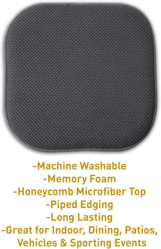 Sweet Home Collection 4 Pack Memory Foam Honeycomb Nonslip Back 16" x16" Chair/Seat Cushion Pad,Charcoal Gray