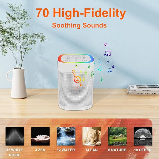 LUXSWAY White Noise Sound Machine with Night Light, 70 Non-looping Sounds, Rechargeable Sleep Sound Machine, Bluetooth Speaker for Party Camping, Sleep Aid for Baby Adults Privacy Nursery & Gifts