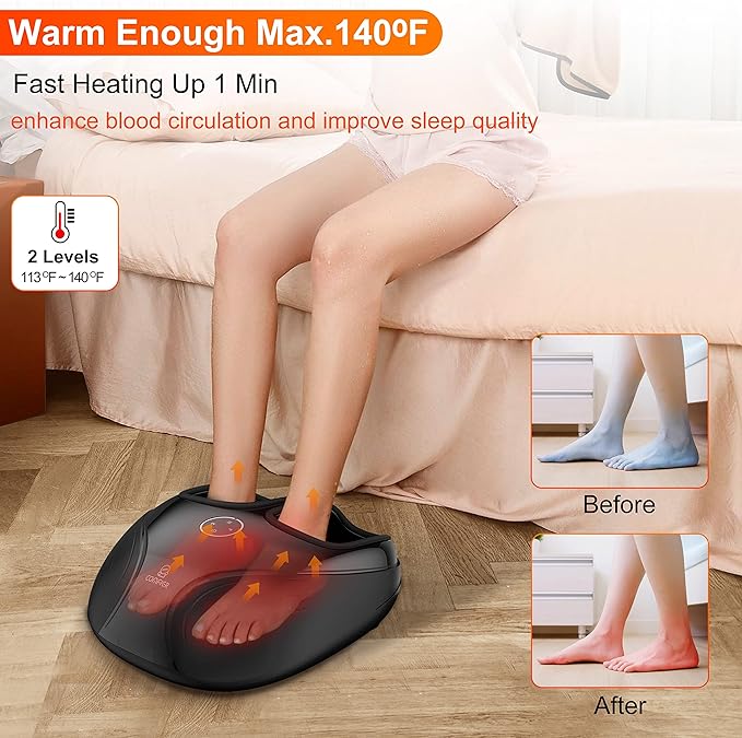 Shiatsu Foot Massager with Heat,Compression Kneading Rolling Feet Massager for Plantar Fasciitis,Neuropathy Massage for Foot Pain Relax at Home,Office, Gifts for Dad, Mom, Presents
