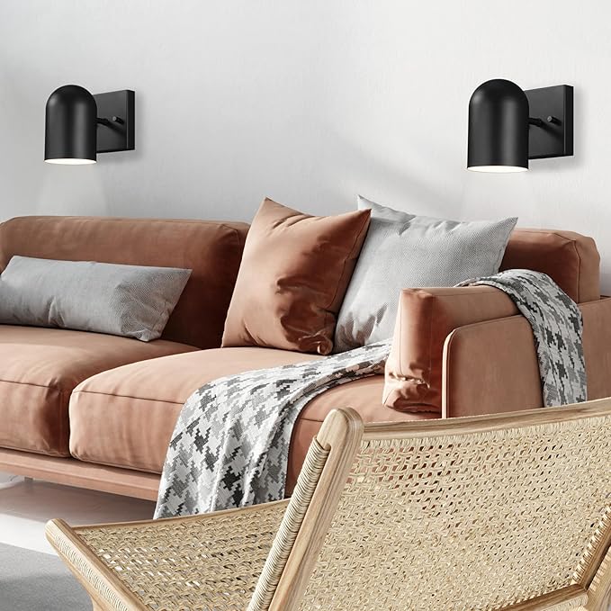 GLOBE Electric 65000098 1-Light Plug-in or Hardwire Wall Sconce, Matte Black, 6ft Braided Fabric Cord, in-Line Rocker Switch, Modern Lighting for Apartments or Renters, Lights for Living Room