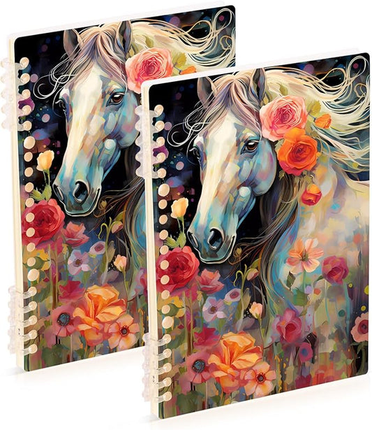 senya Spiral Notebook Ruled 2 Pcs, Animal Pattern Horse Watercolor Journals for Study and Notes 60 Pages with Durable Hardcover