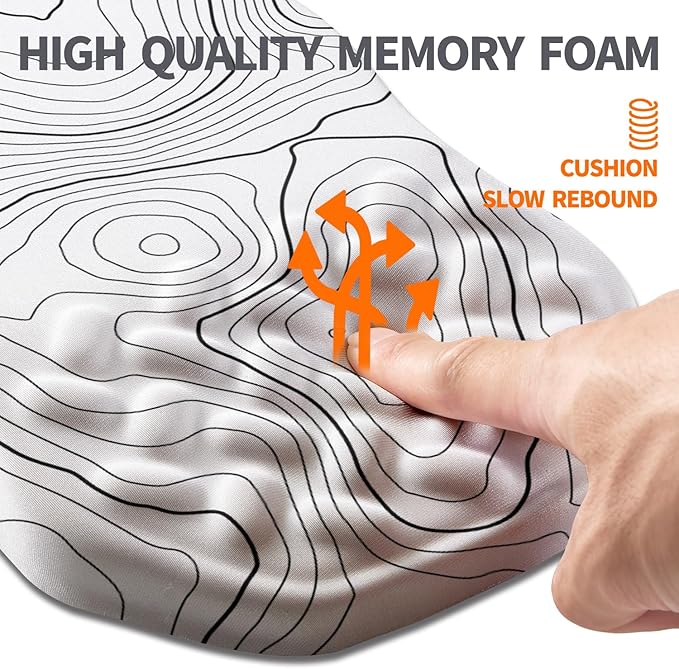 Ergonomic Slope Mouse Pad Wrist Support, Wrist Rest Mousepad for Carpal Tunnel Pain Relief with Massage Bulge and Slow Rebound Memory Foam (12x8 inch, White Contour Lines)