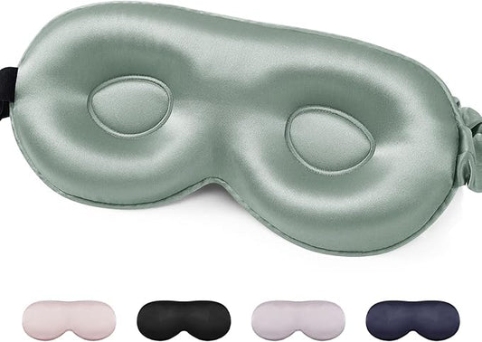 100% Mulberry Silk Sleep Mask for Unisex, 22 Momme 3D Silk Contoured Eye Mask, Breathable Light Blocking Blindfold with Adjustable Strap, Blackout Eye Cover for Travel, Grayish Green