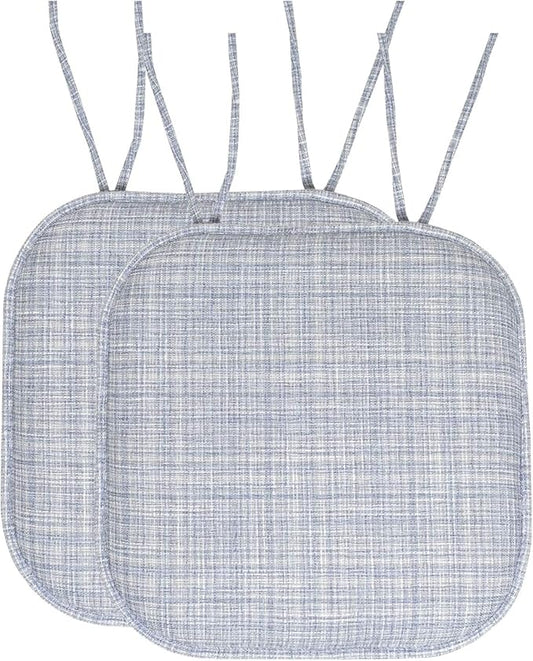 Sweet Home Collection Chair Cushion Memory Foam Pads with Ties Honeycomb Pattern Slip Non Skid Rubber Back Rounded Square 16" x 16" Seat Cover, 2 Pack, Aria Silver/Blue 6 pack