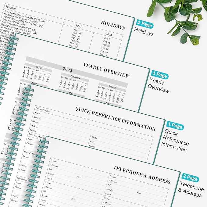 Planner Undated, Asten Daily Planner Agenda with to Do List, Hourly Schedules for Women and Men, Spiral Appointment Book with Elastic Closure, Inner Pocket 8.5" x 11" (Blue)