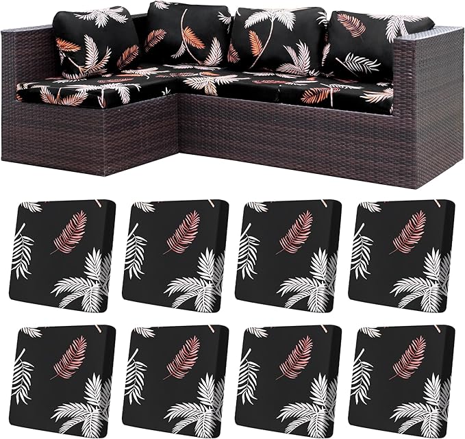 8Pcs Stretch Patio Cushion Covers,Outdoor Couch Covers Replacement,Outdoor Couch & Sofa Slipcovers,for Patio Furniture Cushion Covers,Washable Reusable Furniture Protector(Coconut Forest, Cover Only)