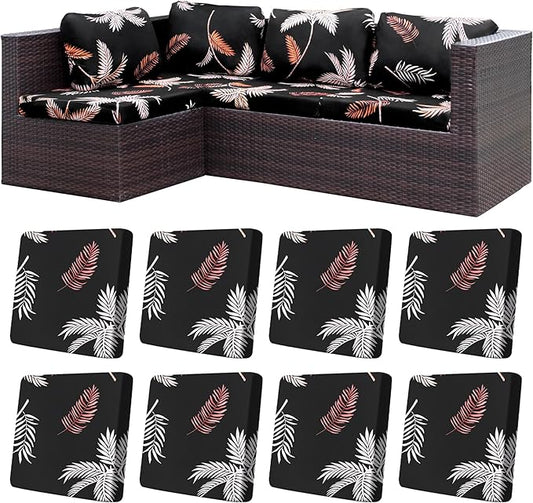 8Pcs Stretch Patio Cushion Covers,Outdoor Couch Covers Replacement,Outdoor Couch & Sofa Slipcovers,for Patio Furniture Cushion Covers,Washable Reusable Furniture Protector(Coconut Forest, Cover Only)