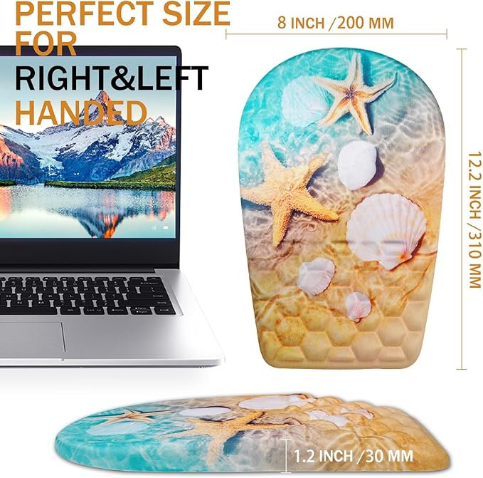 Ergonomic Mouse Pad Wrist Support,Upgrade Mousepad with Massage Design,Non-Slip PU Base Desktop Mouse Pads for Pain Relief, Computer, Office & Home,12 x 8 in（F-Starfish and Seashell ）