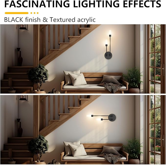 Tipace Black Modern LED Wall Sconce Hardwired Wall Lights Set of 2 Indoor Wall Mount Light with Glass Shade for Living Room Bedroom Hallway Corridor Conservatory Warm White 3000K(with G9 Bulbs)