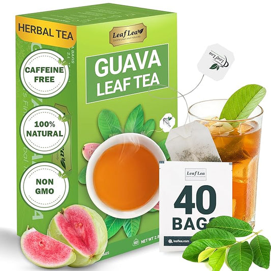 LeafLea Guava Leaf Tea, 40 Individually Wrapped Tea Bags, Made from 100% Natural Guava Leaves (Hojas De Guayaba), Supports Digestion & Wellness, Caffeine-Free, Sugar-Free, Vegan, Non-GMO