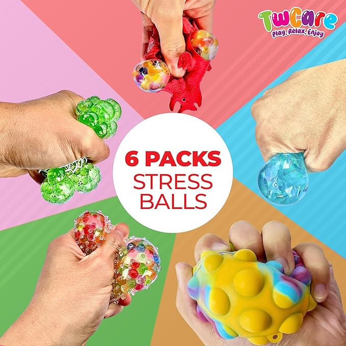 6 Pack Stress Balls, Vent Dinosaur Fidget Mesh Squishy Stress Relief Toys for Adults Anxiety Sensory Squeeze Pop Colorful Basket Stuffers Classroom Student Rewards Carnival Prizes Birthday Goody Bag