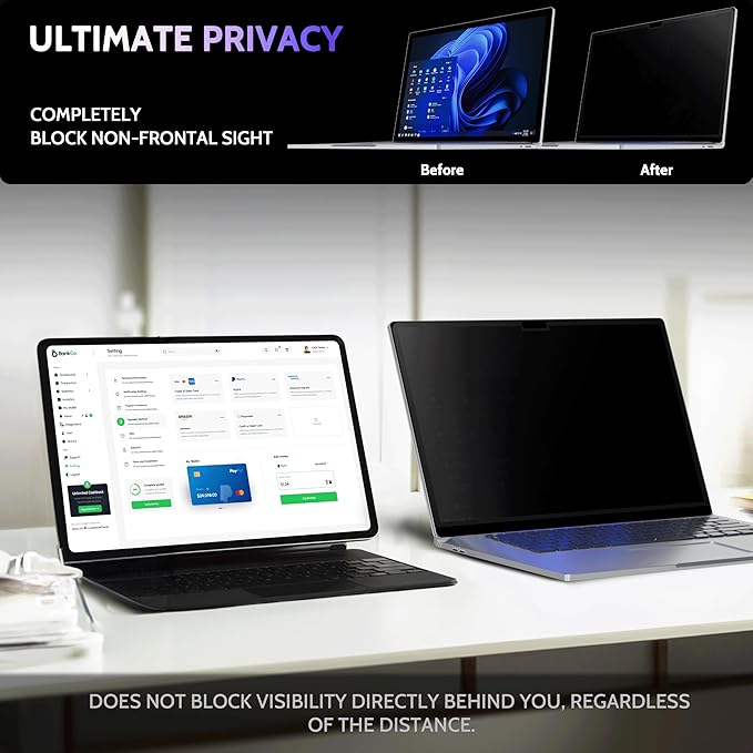 Privacy Screen for 13.5 Inch Surface Book 3/2/1, MagicSuction™ Removable Anti Spy Black Protector, Glare Blue Light Filter for Microsoft Laptop Computer Monitor