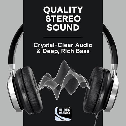 ARTIX CL750 Wired Headphones with Mic & Volume Control — Noise Isolating On-Ear Headphones for Computer and Laptop Wired, Plug in Corded Headphone Over Ear with Wire (Foldable, Aux Jack 3.5mm)