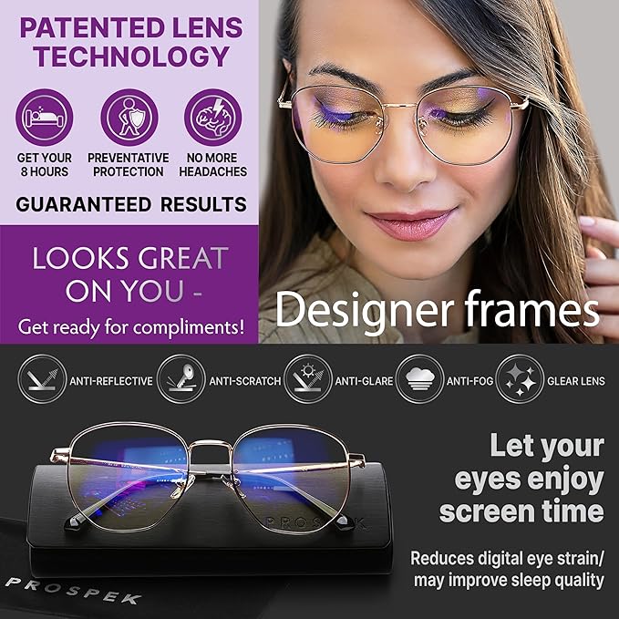 Prospek Blue Light Blocking Glasses for Women Oversized I Lightweight Titanium Frame for Computer with Anti-glare to Reduce Eyestrain I AURA