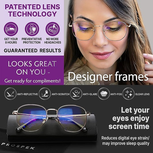 Prospek Blue Light Blocking Glasses for Women Oversized I Lightweight Titanium Frame for Computer with Anti-glare to Reduce Eyestrain I AURA
