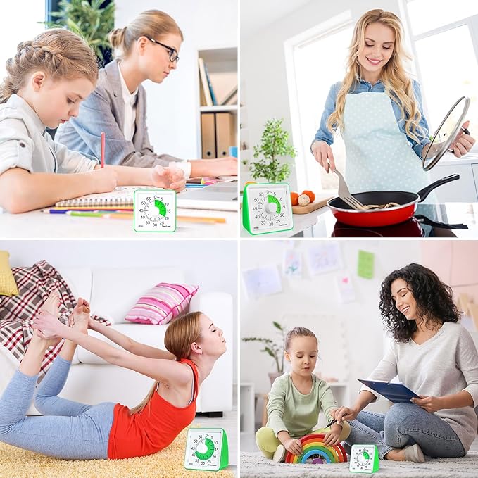 60-Minute Visual Timer for Kids, Time Management Tool Study Classroom Timer, Home Edition Silent Countdown Timer for Toddler, Teachers and Adults (Green)