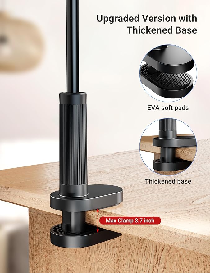 Flexible Gooseneck Tablet Holder, 360° Adjustable Phone Mount with Sturdy Clamp for Desk/Bed/Kitchen, Compatible with iPad Air Pro Mini iPhone/Samsung Galaxy Tabs/4.7~12.9"