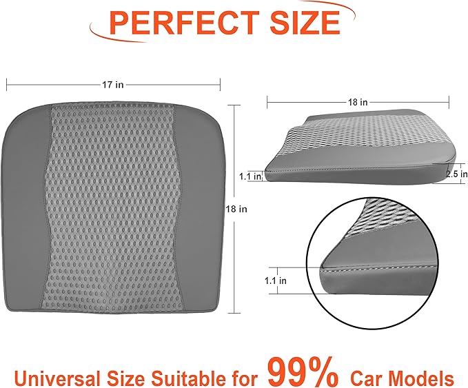 Car Seat Cushion, Comfort Memory Foam Car Cushions for Driving - Sciatica & Lower Back Pain Relief, Driver Seat Pillow for Auto, Office Chair, Wheelchair - 4D Mesh Dark Grey