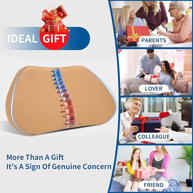 Lumbar Support Pillow for Car Seat, Office Chair Leather Memory Foam Lower Back Cushion for Back Pain Relief Improve Posture, Ergonomic Back Rest for Gaming Chair, Palomino, 1PC