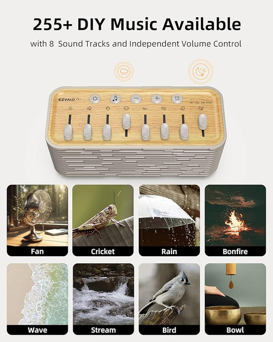 EZVALO White Noise Sleep Sound Machine, 255+ Mixer Options with Portable Speaker, Night Light, Sleep Timer, Breath Therapy, White Noise Machine for Adults Sleeping Meditation with Light