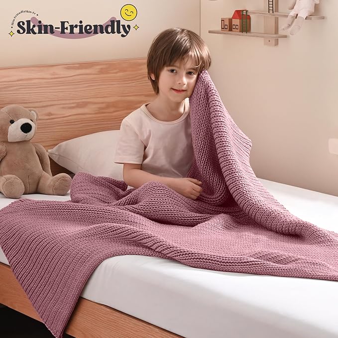 Guohaoi Knitted Weighted Blanket Kids (Haze Green 50"x60" 5lbs) No Beads Cooling Heavy Blanket, Home Decor Breathable Chunky Knit Throw Blanket for All-Season Use