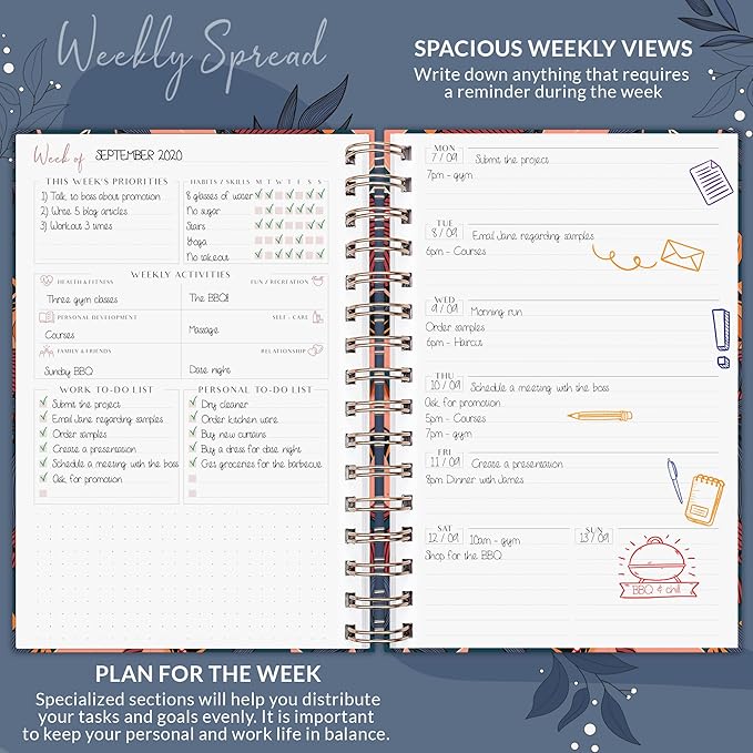 PLANBERRY Weekly Planner Premium – Undated Life Organizer & Budget Planner – Time Management, Goal Setting, To-Do List, Work-Life Balance & Habit Tracker – 6.9″ x 8.5″ (Tropical Night)