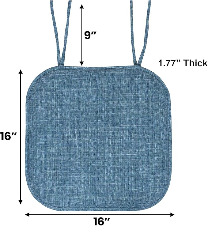 Sweet Home Collection Chair Cushion Memory Foam Pads with Ties Honeycomb Pattern Slip Non Skid Rubber Back Rounded Square 16" x 16" Seat Cover, 12 Pack, Aria Blue 4 Pack