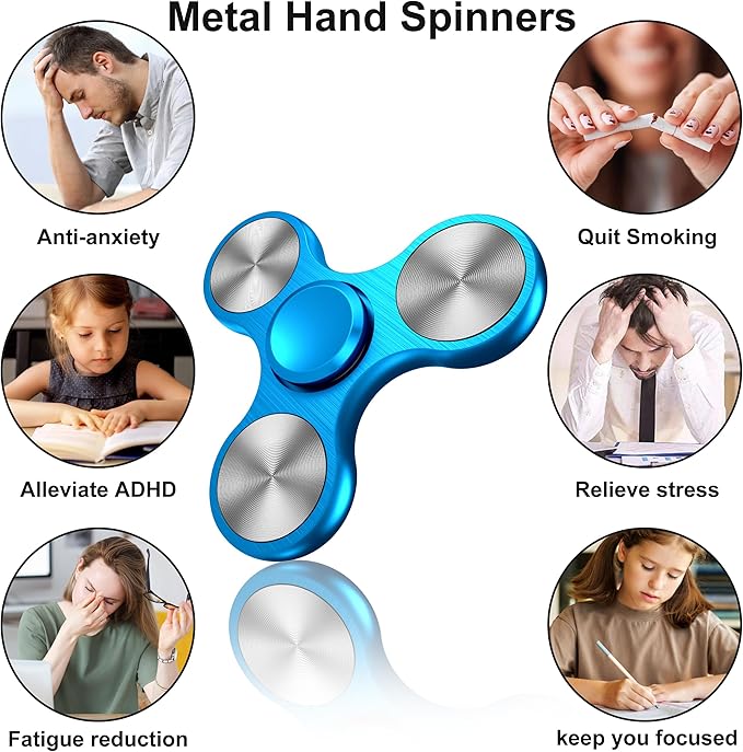 Fidget Spinners Toy, Metal Stainless Steel Bearing High Speed 4-8 Min Spins, EDC ADHD Stress Anxiety Relieves Reducer Fidgets Finger Toys, Spinner Toys for Kids and Adults (Blue)