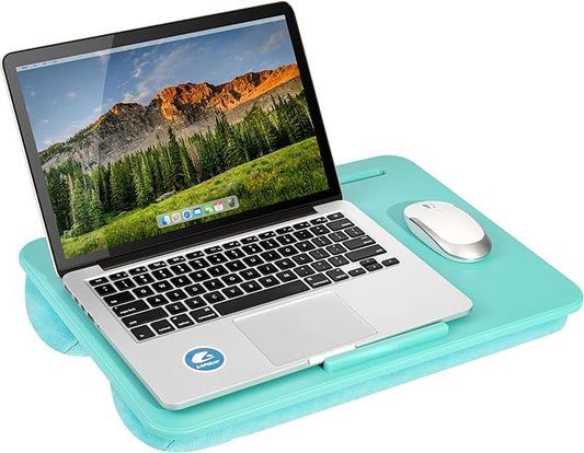 LAPGEAR Original Lap Desk – Large (17.9” x 13”) | Fits Up to 17.3” Laptops | Cushioned with Device Ledge, Pencil Tray & Handle | Portable & Lightweight | Aqua Sky – Style No. 45159