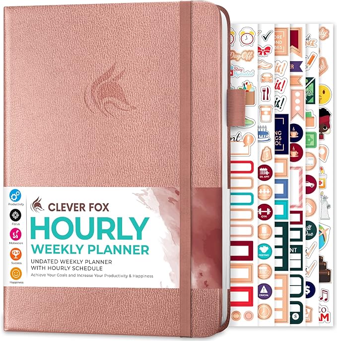 Clever Fox Planner Schedule – Undated Weekly & Monthly Life Planner with Time Slots, Appointment Book & Daily Organizer, A5 (Rose Gold)