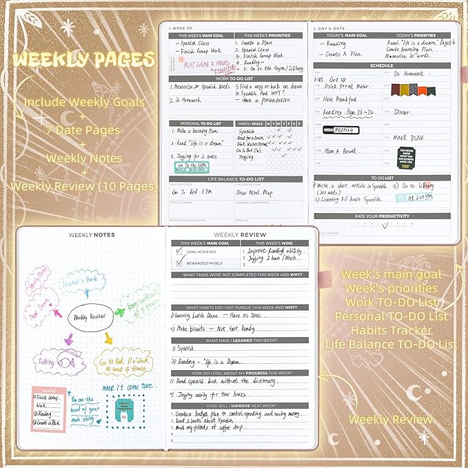 2025 Undated Academic Planner Hardcover (5.5x8.5") - Flexible Weekly & Monthly Organizer with Stickers, Productivity Journal for Students & Professionals(Rose Gold)