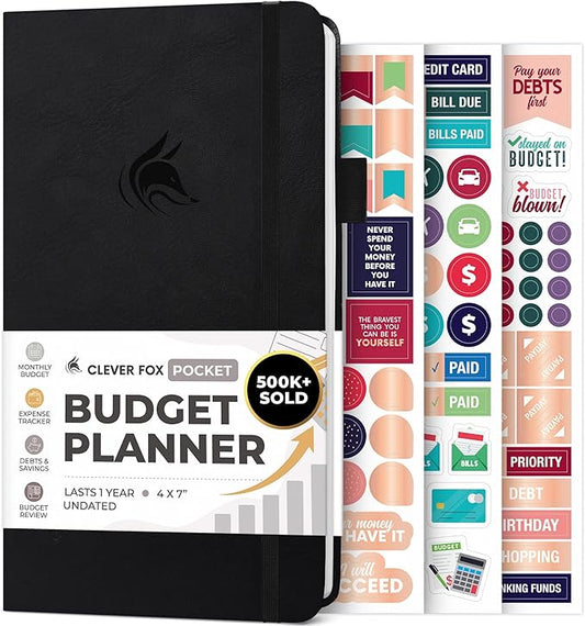 Clever Fox Budget Planner Pocket – Mini Expense Tracker Notebook. Monthly Budgeting Organizer, Finance Logbook & Accounts Book, Small (Black)