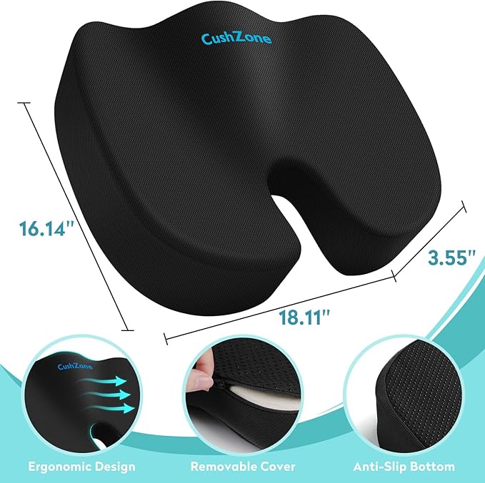 Office Chair Seat Cushion, Cooling Gel Enhanced Memory Foam Cushion for Long Sitting - Back, Sciatica, Coccyx, Tailbone Pain Relief Pillow - for Office, Gaming, Car, Wheelchair - Black, X-Large
