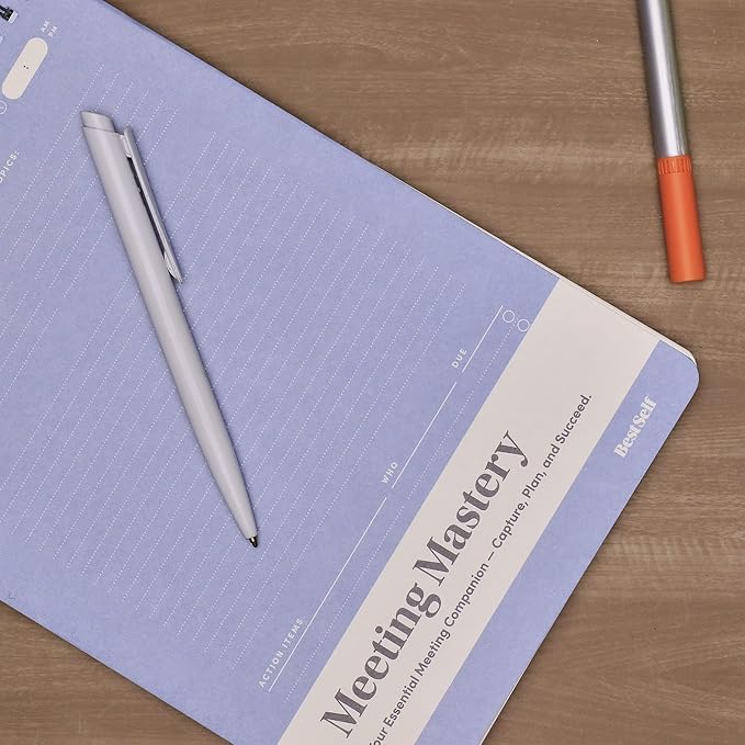 BestSelf Meeting Mastery Pad - 9.50” X 6.70” - Compact Design Professional Notebook, Journal Notebooks, Perforated Notebook Journal, 50 Double-Sided 120gsm Sheets | Blue Writing Pads