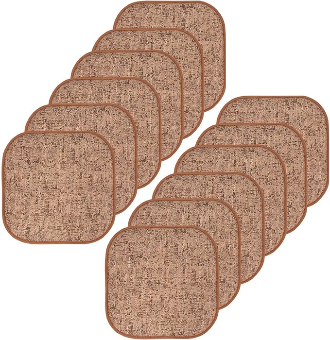 Sweet Home Collection Chair Cushion Memory Foam Pads Honeycomb Pattern Slip Non Skid Rubber Back Rounded Square 16" x 16" Seat Cover, 2 Pack, Broadway Rust/Brown