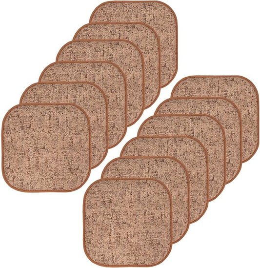 Sweet Home Collection Chair Cushion Memory Foam Pads Honeycomb Pattern Slip Non Skid Rubber Back Rounded Square 16" x 16" Seat Cover, 2 Pack, Broadway Rust/Brown