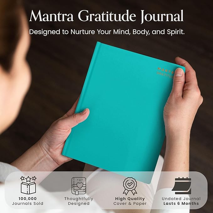 Gratitude Journal For Women & Men - Mental Health, Self Love & Self Care Journal - Teal - 5.8" x 8.3" - Mantra Planner
