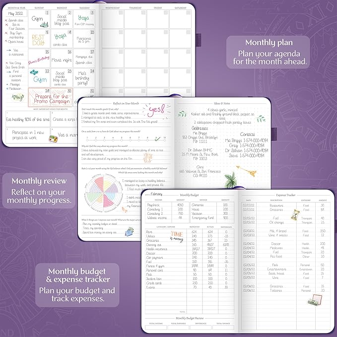 Legend Weekly Planner Premium – Undated Weekly, Monthly & Budget Planner – Life Organizer for Time Management & Productivity, A5 (Purple)