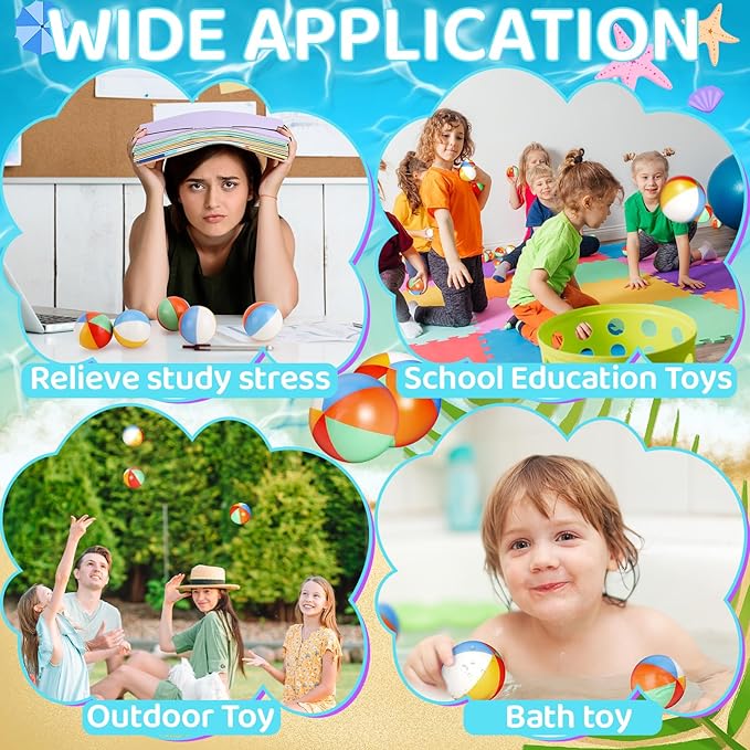 96 Pcs Beach Stress Balls Bulk 2" Mini Relief Stress Ball Pu Foam Squeezy Balls Summer Swimming Pool Game Toy Rainbow Beach Ball for Hawaiian Beach Birthday Party Favor School Carnival Reward