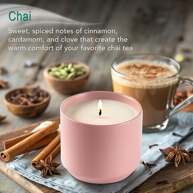 The Growing Candle, Chai Scented, 8oz Ceramic Pot, Aromatherapy Candles for Home, 100% Soy, Adelyn