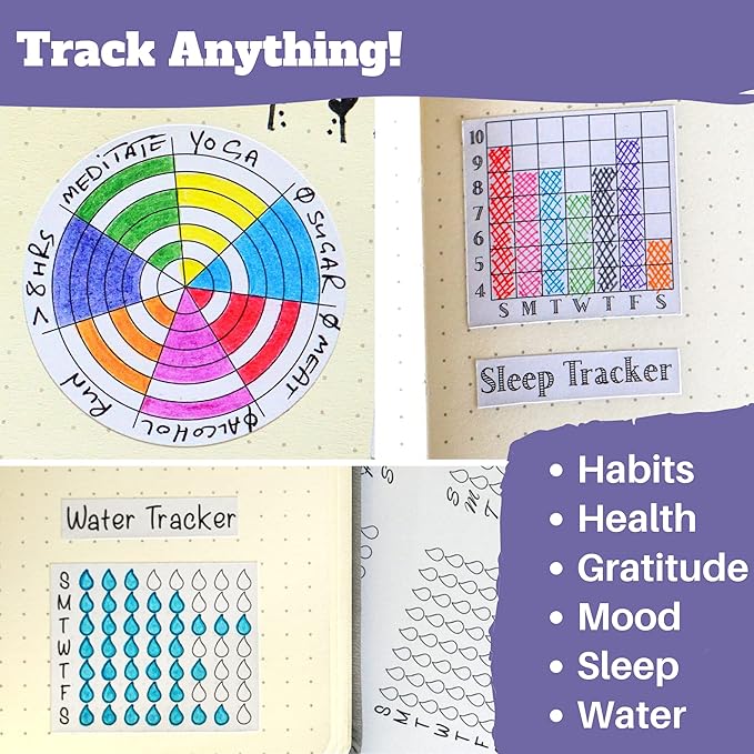 Habit Tracker Planner Stickers - x24 Sheets Habit Stickers - Journaling Supplies to Track Water, Sleep, Goals, Productivity, Gratitude, Mood and More - Weekly & Monthly Habit Trackers