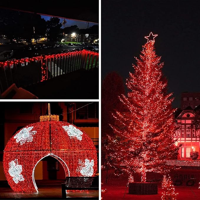66Ft 200LED Red and White LED Fairy Lights Plug in, Waterproof String Light Outdoor 8 Modes Christmas Lights Bedroom Decor, Twinkle Light for Girl's Room Christmas Decorations (Cool White&Red)