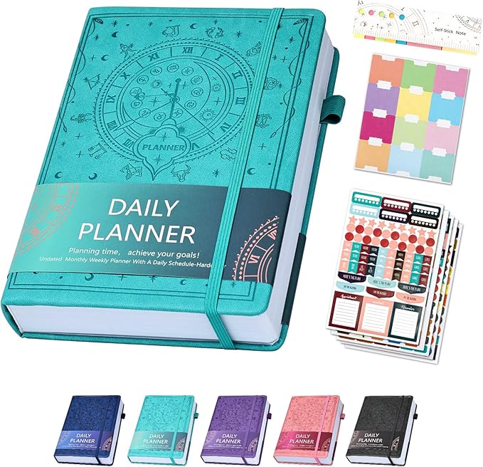 2025 Undated Academic Planner Hardcover (5.5x8.5") - Flexible Weekly & Monthly Organizer with Stickers, Productivity Journal for Students & Professionals(Turquoise)