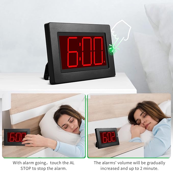 KWANWA Alarm Clock, 8" Large Screen Display, Digital Clock, Battery Operated, Auto Dimmer Mode,Wall Clock&Desk Clock for Bedroom, Office, Living Room, Elderly